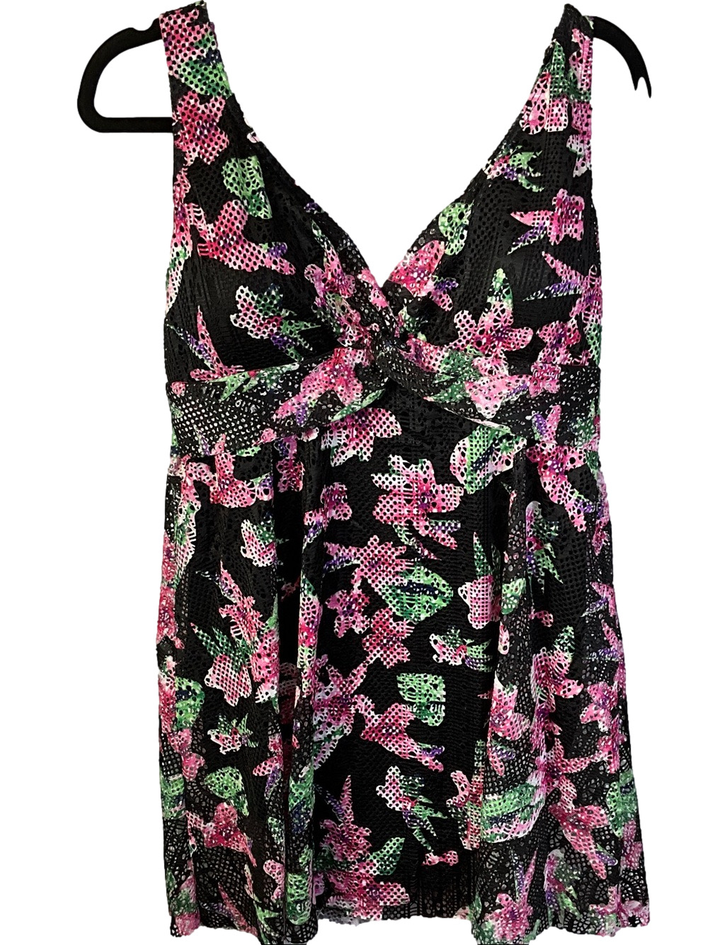 Ecupper Padded Sleeveless Floral Cut Out Lining Swim Dress One Piece Size XL